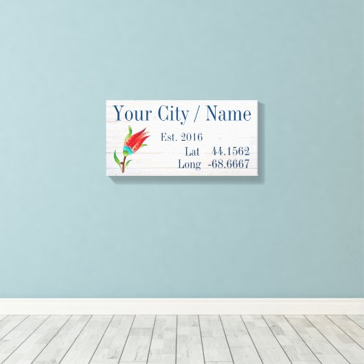 市区町村または家族の名前の緯度と経度 キャンバスプリント (インサイチュ (ウッドフロア))