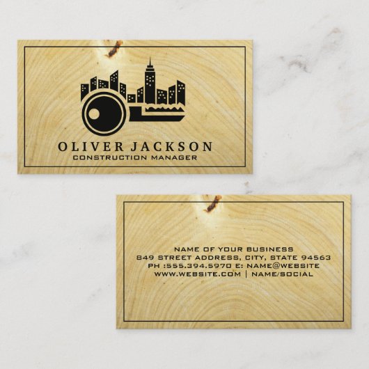 市区町村鍵ロゴ | 木目名刺 名刺 (正面/裏面)