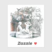 市噴水の女の子の白い姿 シール (シート)