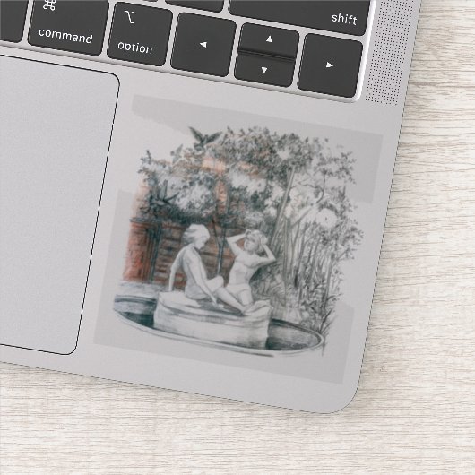 市噴水の女の子の白い姿 シール (詳細)