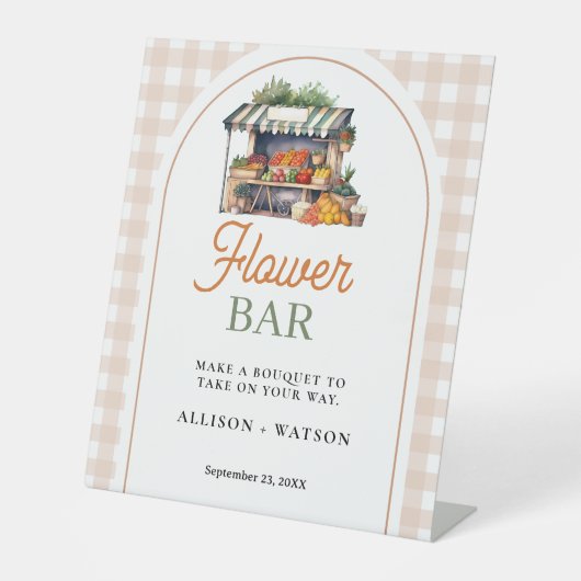 市場からフレッシュオフブライダルシャワー花バー標識 台座サイン (正面)