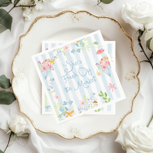 市場からフレッシュワイルドフラワーストライプの水色 スタンダードカクテルナプキン