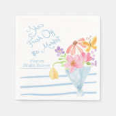 市場からフレッシュワイルドフラワーストライプの水色 スタンダードカクテルナプキン (正面)