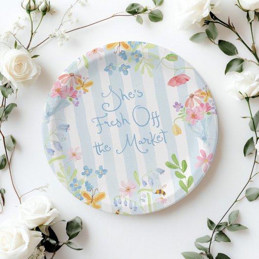 市場からフレッシュワイルドフラワーストライプの水色 ペーパープレート