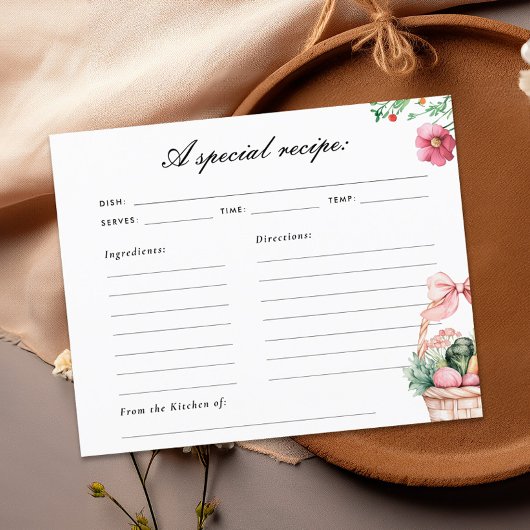 市場から出たてのブライダルシャワーレシピカード