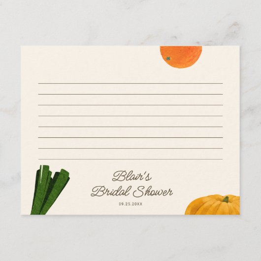 市場から出たてのブライダルシャワーレシピカード エンクロージャーカード (裏面)