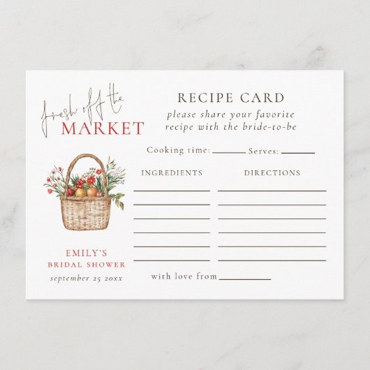 市場から出たてのブライダルシャワーレシピカード エンクロージャーカード (正面)