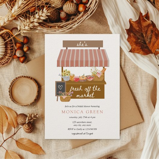 市場から出たばかりの可愛いブライダルシャワー 招待状