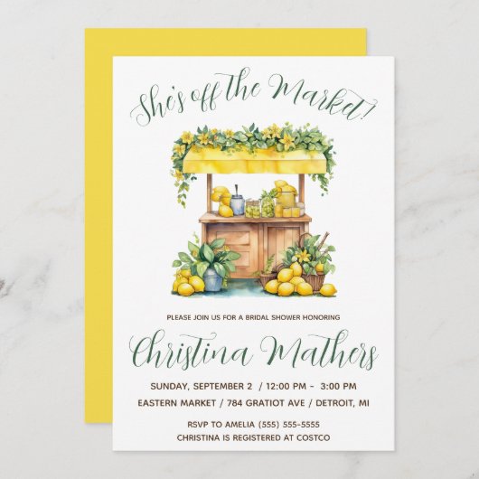 市場から出た!レモネードスタンドブライダルシャワー 招待状 (正面/裏面)