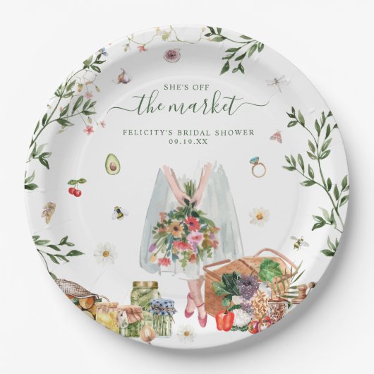 市場から外れて |ファーマーズマーケットブライダルシャワー ペーパープレート (正面)