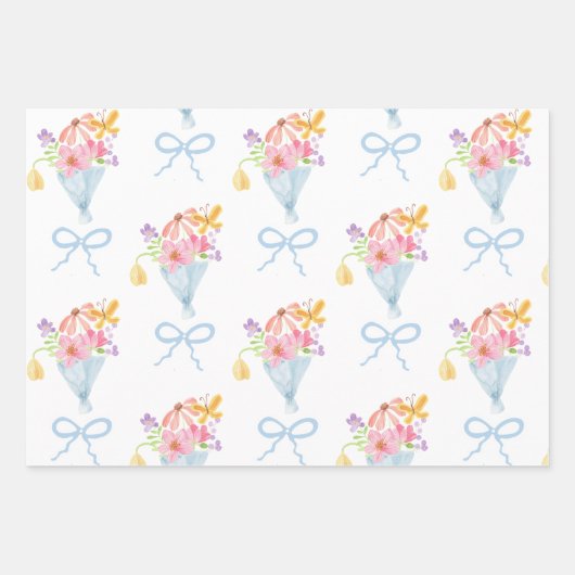 市場から届いたばかりのふんわりとした花柄のパステルカラー ラッピングペーパーシート (正面3)