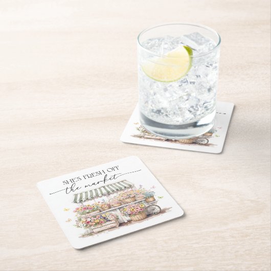 市場から届いたばかりのウェディングシャワーのためのウォーターカラー スクエアペーパーコースター (インサイチュ)