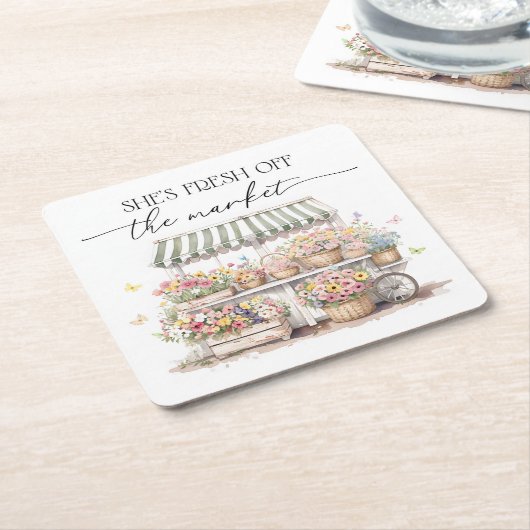 市場から届いたばかりのウェディングシャワーのためのウォーターカラー スクエアペーパーコースター (アングル)