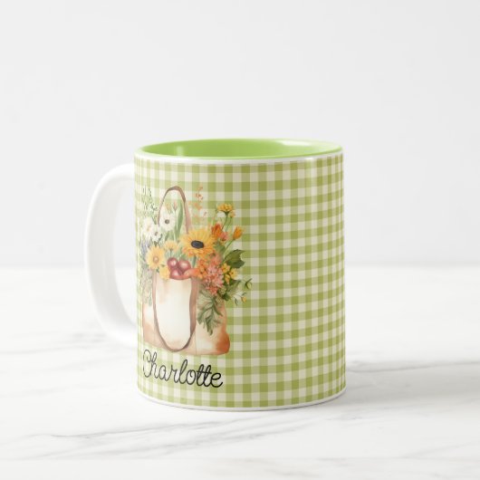 市場から届いたばかりのウェディングシャワーのギフト ツートーンマグカップ (正面左)