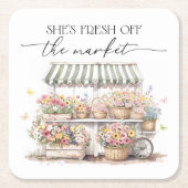 市場から届いたばかりのウェディングシャワー水彩 スクエアペーパーコースター (正面)