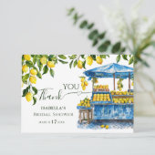 市場から届いたばかりのオレンジとレモンのウェディングシャワー サンキューカード (スタンド正面)