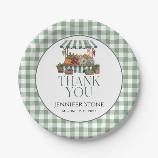 市場から届いたばかりのセージグリーン ペーパープレート (正面)