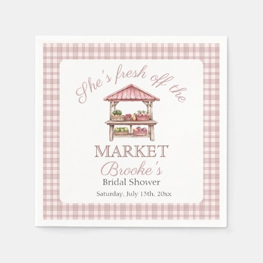 市場から届いたばかりのピンクのカントリー風 ブライズシャワー スタンダードカクテルナプキン (正面)
