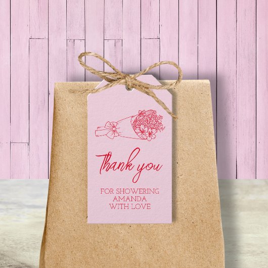 市場から届いたばかりのピンクのブライダルシャワーのお礼 ギフトタグ