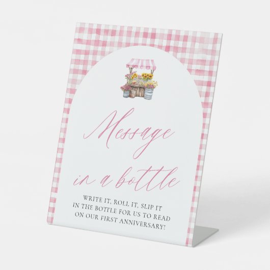市場から届いたばかりのピンクのメッセージ・イン・ア・ボトル・サイン 台座サイン (正面)