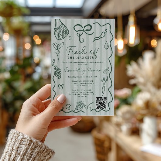 市場から届いたばかりのフレッシュな手描きQRコード付きウェディングデザイン 招待状