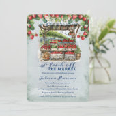 市場から届いたばかりのフレッシュイチゴのブライダルシャワー 招待状 (スタンド正面)