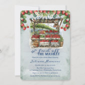 市場から届いたばかりのフレッシュイチゴのブライダルシャワー 招待状 (正面)