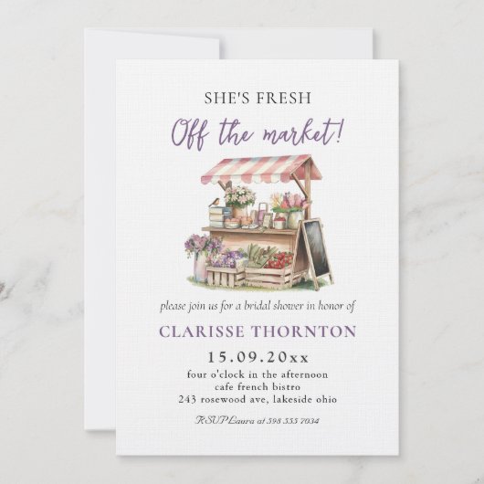 市場から届いたばかりのブライダルシャワーのお知らせ 招待状 (正面)