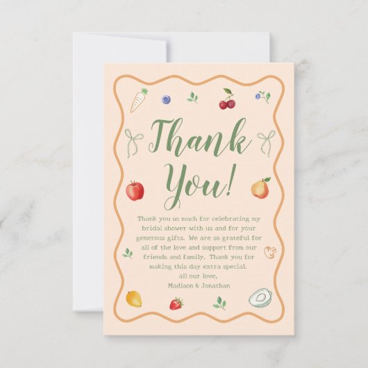 市場から届いたばかりのブライダルシャワー サンキューカード (正面)