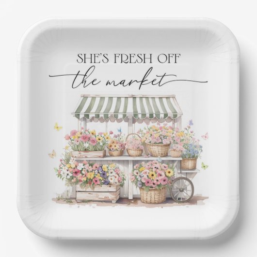 市場から届いたばかりのブライダルシャワー ペーパープレート (正面)