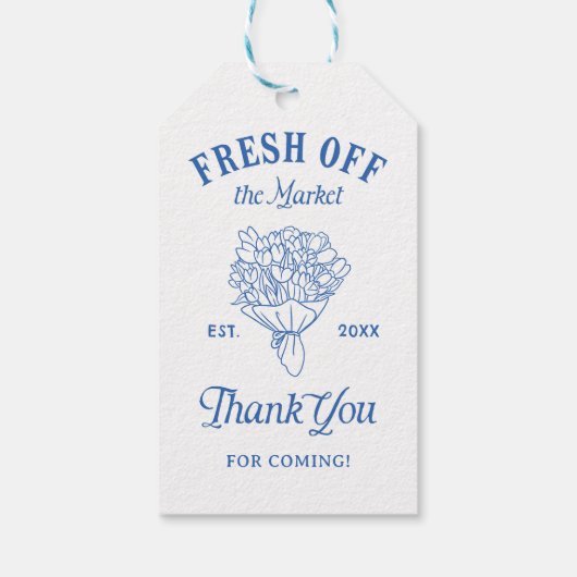 市場から届いたばかりのブルー ブライダルシャワー ギフトタグ (裏面)