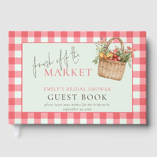 市場から届いたばかりのレッドギンガムのウェディングシャワー ゲストブック (正面)