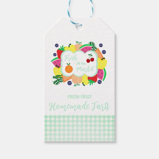市場から届いたばかりの手作りタルトのブライダルシャワー ギフトタグ (正面)