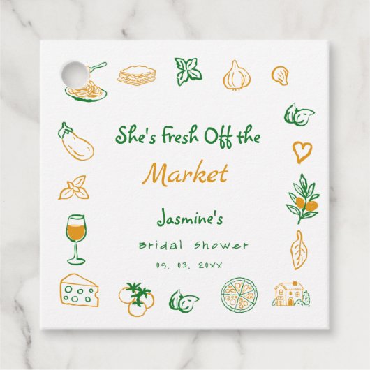 市場から届いたばかりの手描きの花嫁シャワー フェイバータグ (正面)