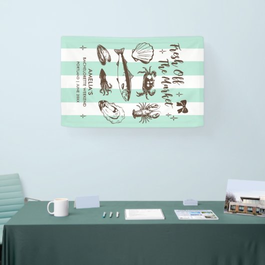 市場から届いたばかりの新鮮な海の幸 バチェロレッテパーティー 横断幕 (トレードショー)