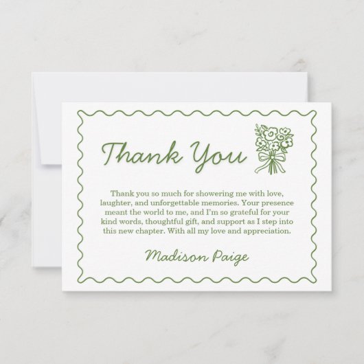 市場から届いたばかりの気まぐれなフレッシュグリーン ブライダルシャワー サンキューカード (正面)