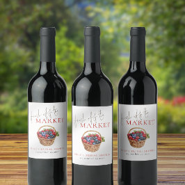 市場から届いたばかりの水彩画の花束 ブライダルシャワー ワインラベル