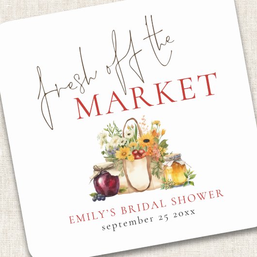 市場から届いたばかりの水彩画 ブライダルシャワー スクエアシール