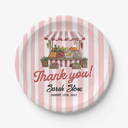 市場から届いたばかりの真っ赤なブライダルシャワー ペーパープレート (正面)