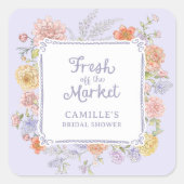 市場から届いたばかりの紫の花のブライダルシャワー スクエアシール (正面)