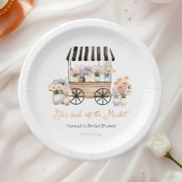 市場から届いたばかりの花を飾ったブライダルシャワー ペーパープレート