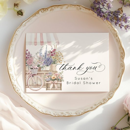 市場から届いたばかりの花台 ブライダルシャワーパーティー サンキューカード