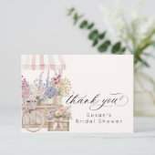 市場から届いたばかりの花台 ブライダルシャワー サンキューカード (スタンド正面)