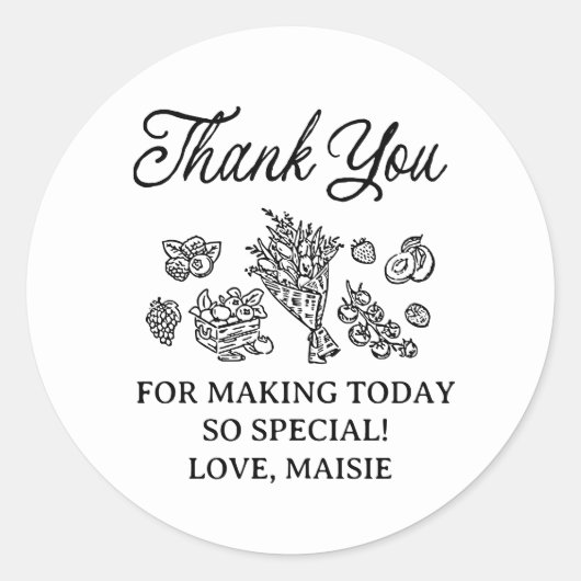 市場から届いたばかりの花嫁のシャワー、ファーマーズマーケット ラウンドシール (正面)