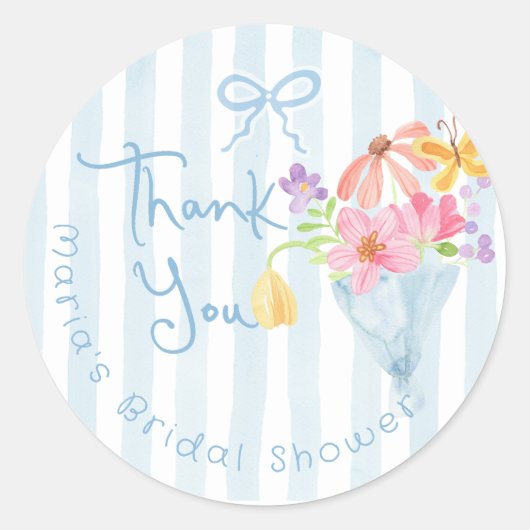 市場から届いたばかりの青い水彩画 ありがとう ラウンドシール (正面)