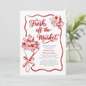 市場から届いたばかりの、気まぐれな赤い結婚前のお祝い 招待状 (スタンド正面)