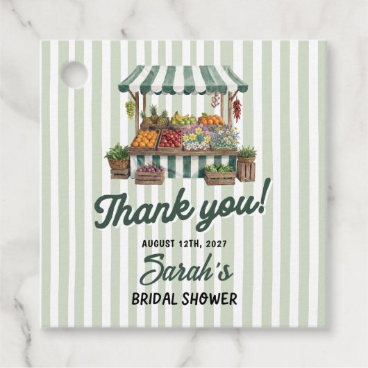 市場から届いたフレッシュなグリーンのブライダルシャワー フェイバータグ (正面)