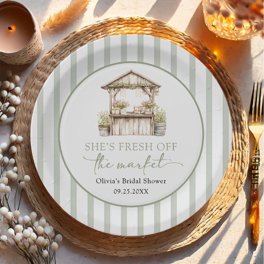 市場から届いたフレッシュなグリーンの結婚前お茶会 ペーパープレート