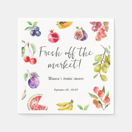 市場から届いたフレッシュなフルーツのブライダルシャワー スタンダードカクテルナプキン (正面)