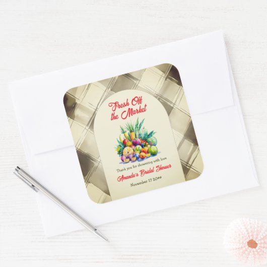 市場から届いたフレッシュなフルーツを使ったナチュラルなブライダルシャワー スクエアシール (封筒)